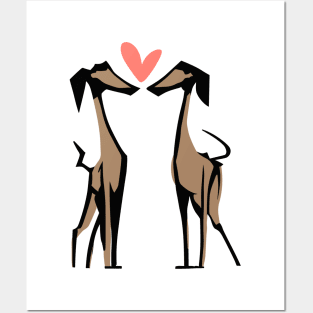 Two greyhound dogs in heart Posters and Art